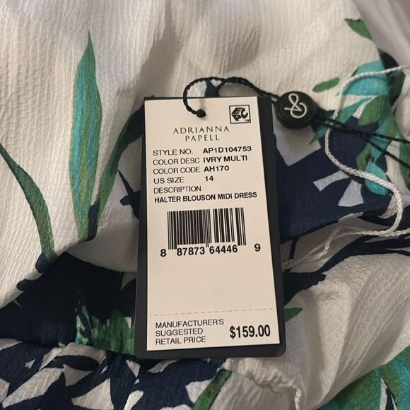 Adrianna Papell White Floral Textured Chiffon Halter Neck Blouson 14 NWT $159 - Picture 6 of 6